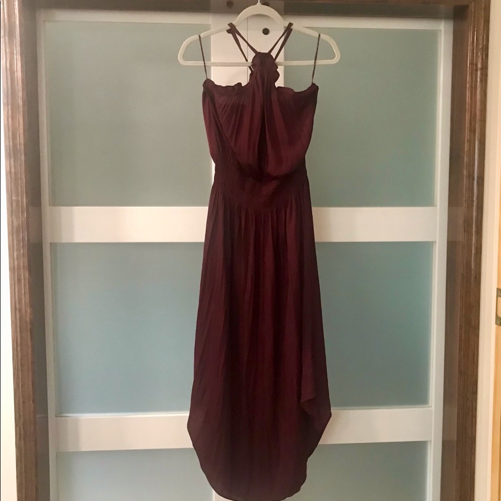 Silky Cold Shoulder Burgundy Dress